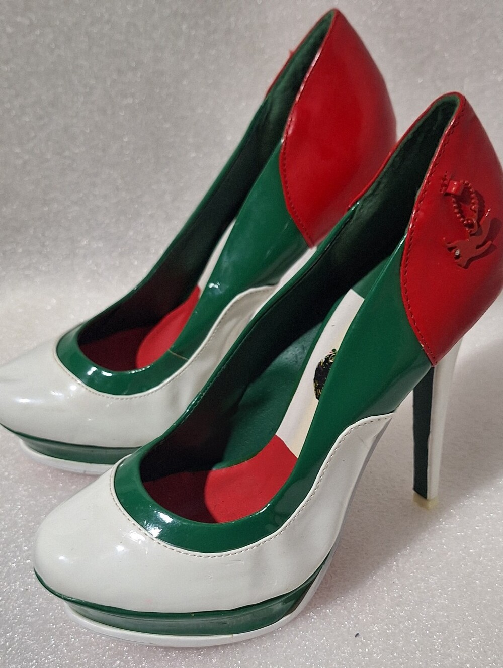 Women's Tri-Color Patent Platform Pumps - White Green Red